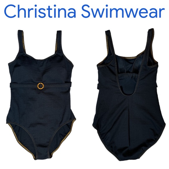 VINTAGE CHRISTINA TEXTURED BLACK BAMBOO BELT 90S ONE SWIMSUIT Y2K LUXE RESORT